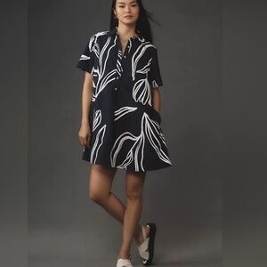 Anthropologie Pollie Short Sleeve Swing Tunic Mini Dress Navy Blue M